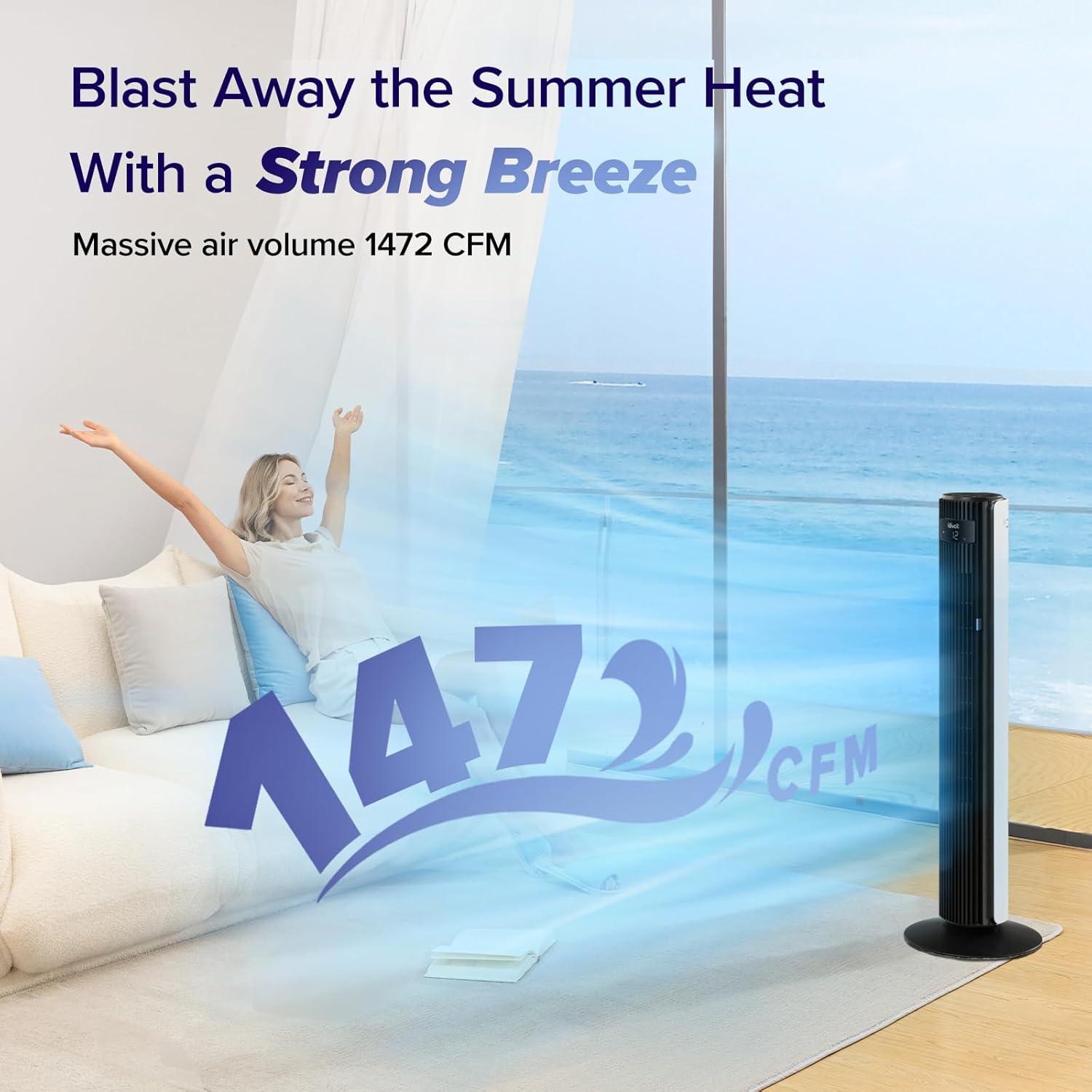 Levoit Tower Fan for Bedroom, 28ft/s Fans that Blow Cold Air, 28dB Quiet | Standing Floor Fan for Room, 90° Oscillating, 5 Speeds 4 Modes & Temp Sensor, Bladeless, 12H Timer, Remoter, 36 inch, White