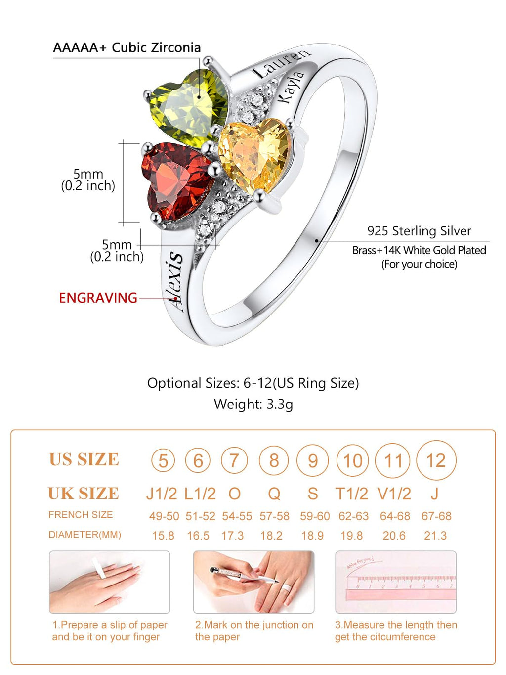 Custom4U Personalized Birthstone Rings for Women Promise Rings for Her | Sterling Silver Mothers Ring Customized Cubic Zirconia Wedding/Valentine's Day/Mother's Day Jewelry Gift for Mom Wife
