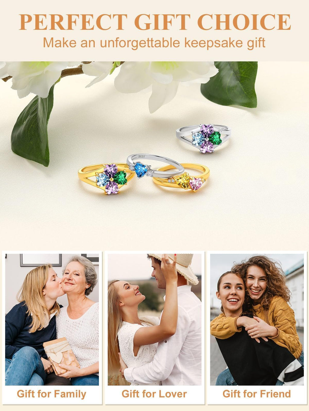 Custom4U Personalized Birthstone Rings for Women Promise Rings for Her | Sterling Silver Mothers Ring Customized Cubic Zirconia Wedding/Valentine's Day/Mother's Day Jewelry Gift for Mom Wife