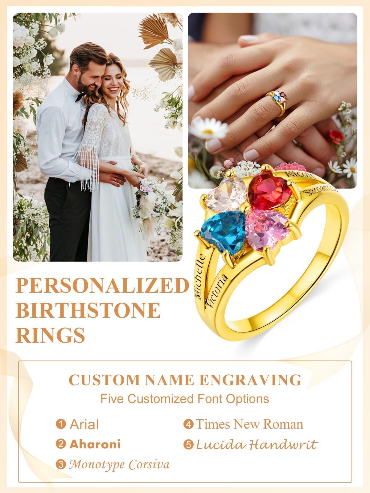 Custom4U Personalized Birthstone Rings for Women Promise Rings for Her | Sterling Silver Mothers Ring Customized Cubic Zirconia Wedding/Valentine's Day/Mother's Day Jewelry Gift for Mom Wife