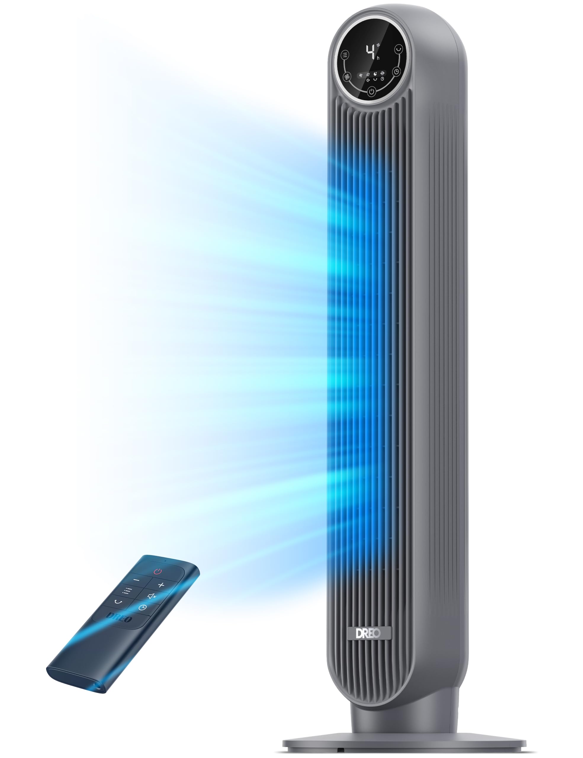DREO Tower Fan for Bedroom, 28ft/s Velocity, 20dB Ultra Quiet, 8 Speeds | 2026 Upgraded DC Motor, 90° Oscillating, 4 Modes Standing Fan, Bladeless Fan for Indoors, Floor Fans with Remote, Black