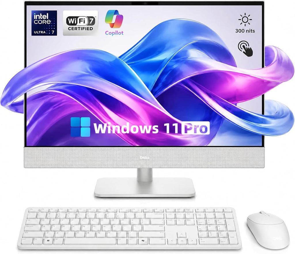 Dell 23.8" All-in-One Desktop Computer, FHD Touchscreen, Intel Core Ultra 7 Series 3 Processor, Copilot+ PC, 32GB DDR5 RAM, 1TB PCIe SSD, Wi-Fi 6E, Bluetooth 5.3, Windows 11 PRO, Wireless KB & Mouse
