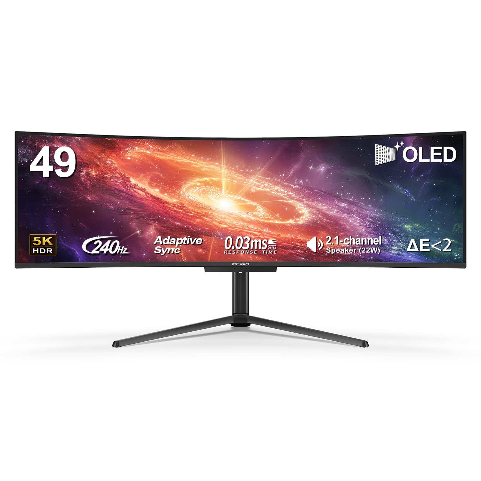 INNOCN 49" Curved Monitor Ultrawide Gaming 5K2K 120Hz 32:9 R1800-49C1R | 5120 x 1440P, 99% sRGB, HDR400, USB C, DisplayPort, HDMI, Built-in Speakers, Height/Tilt Adjustable