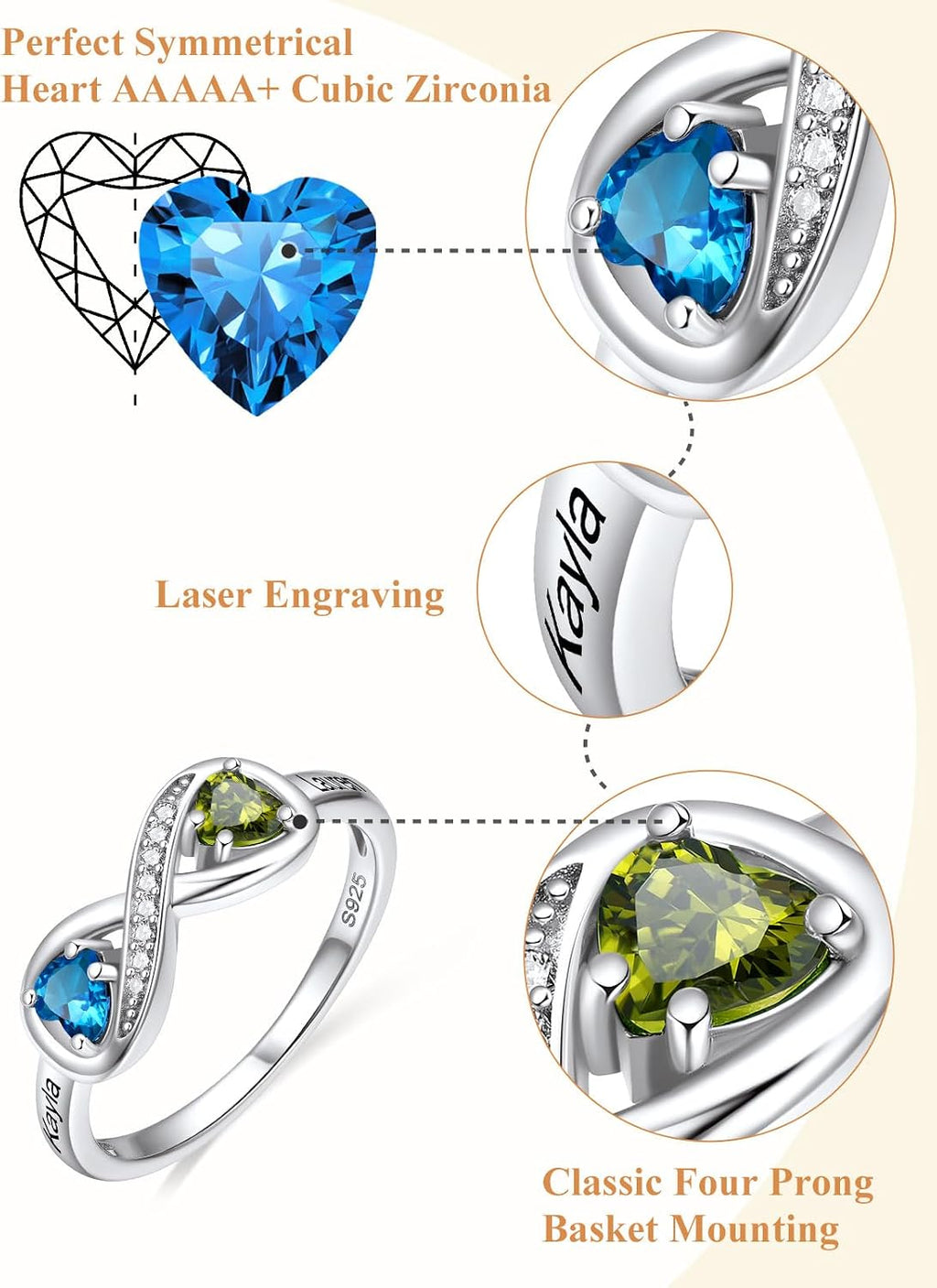 Custom4U Personalized Birthstone Rings for Women Promise Rings for Her | Sterling Silver Mothers Ring Customized Cubic Zirconia Wedding/Valentine's Day/Mother's Day Jewelry Gift for Mom Wife