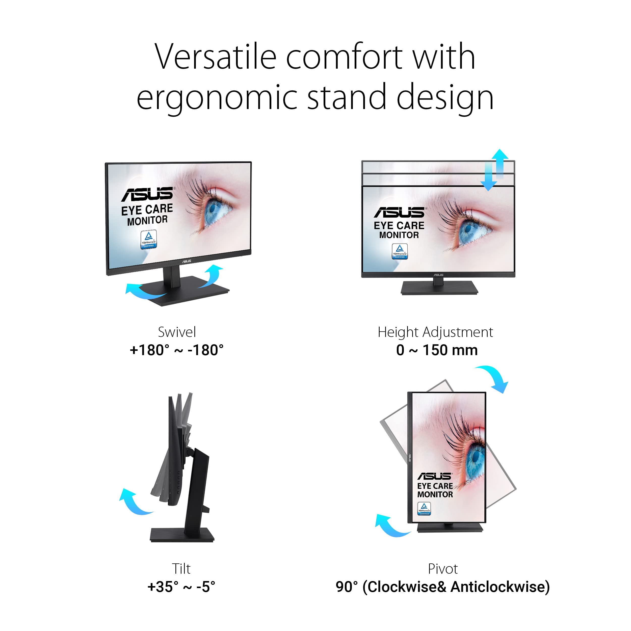 ASUS 27" Computer Monitor (VA279QG) - Full HD, IPS, 120Hz, 1ms MPRT, Adaptive-Sync, Eye Care, Low Blue Light, Flicker Free, HDMI, DisplayPort, VGA, Speakers, VESA Mountable, 99% sRGB, 3yr Warranty