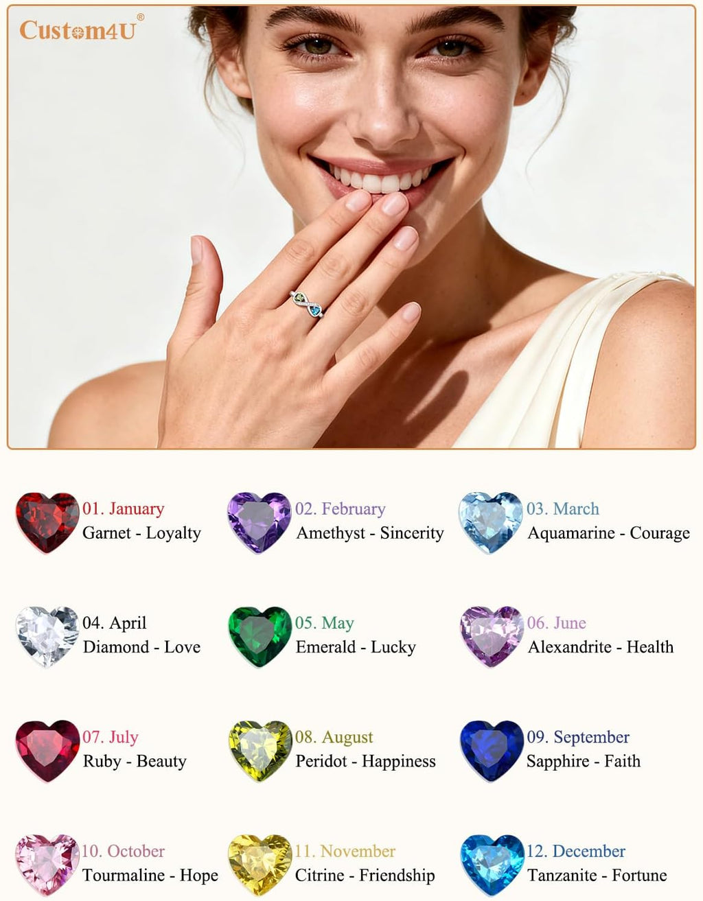 Custom4U Personalized Birthstone Rings for Women Promise Rings for Her | Sterling Silver Mothers Ring Customized Cubic Zirconia Wedding/Valentine's Day/Mother's Day Jewelry Gift for Mom Wife