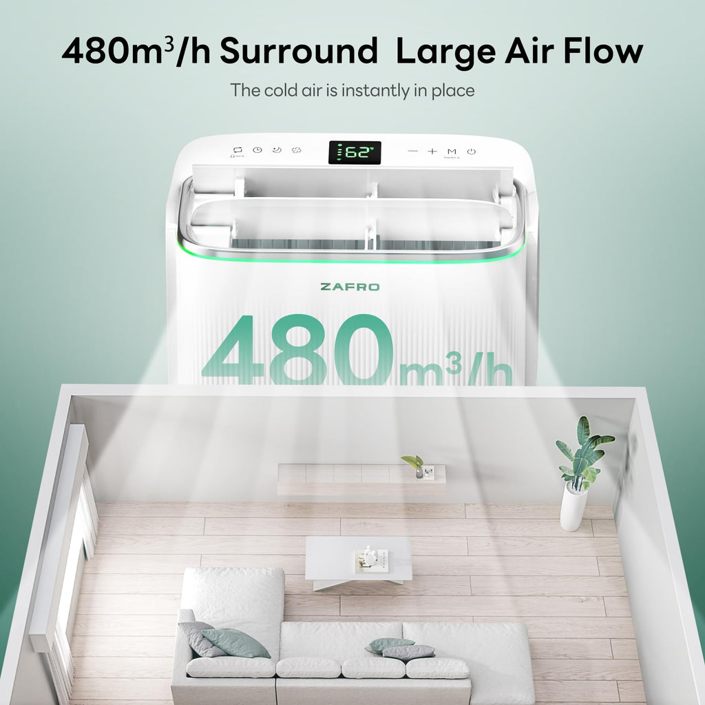ZAFRO Smart Inverter Portable Air Conditioners, 16000 BTU (12000 BTU SACC) | Dual Hose Portable AC Unit with Energy Saving/Ultra Quiet(42dB)/Drainage-free Cooling/APP/Remote for Multi-Scenario Use