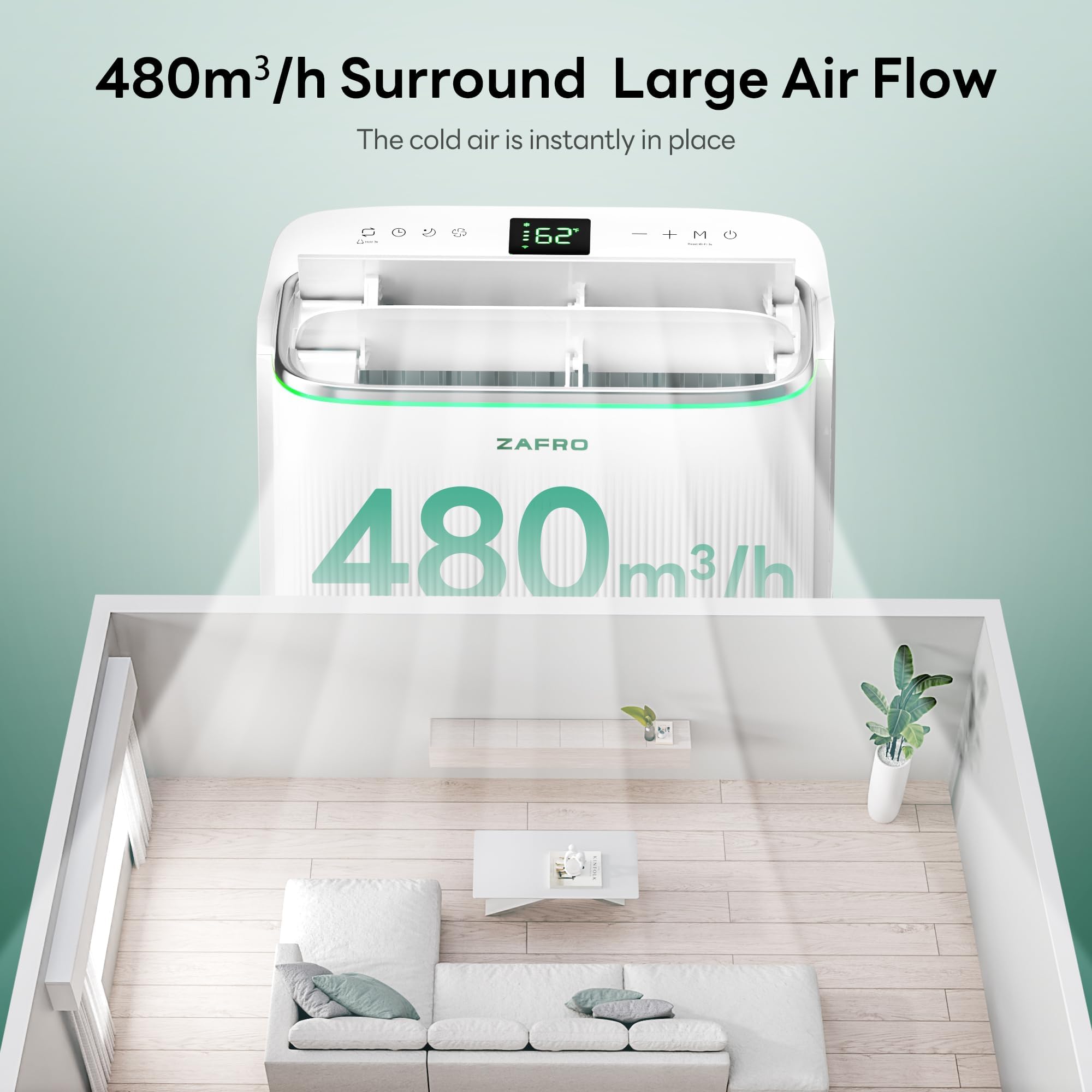 ZAFRO Smart Inverter Portable Air Conditioners, 16000 BTU (12000 BTU SACC) | Dual Hose Portable AC Unit with Energy Saving/Ultra Quiet(42dB)/Drainage-free Cooling/APP/Remote for Multi-Scenario Use