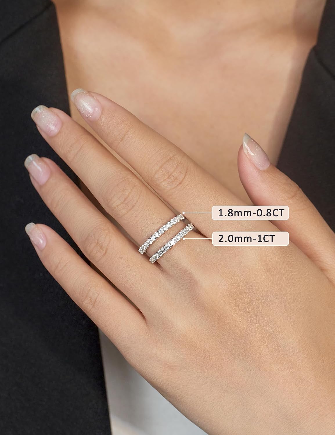 IMOLOVE Lab Grown Diamond Wedding Bands, 0.3-0.42 Carat, Eternity Rings in 18K White Gold & Sterling Silver Size 4-11