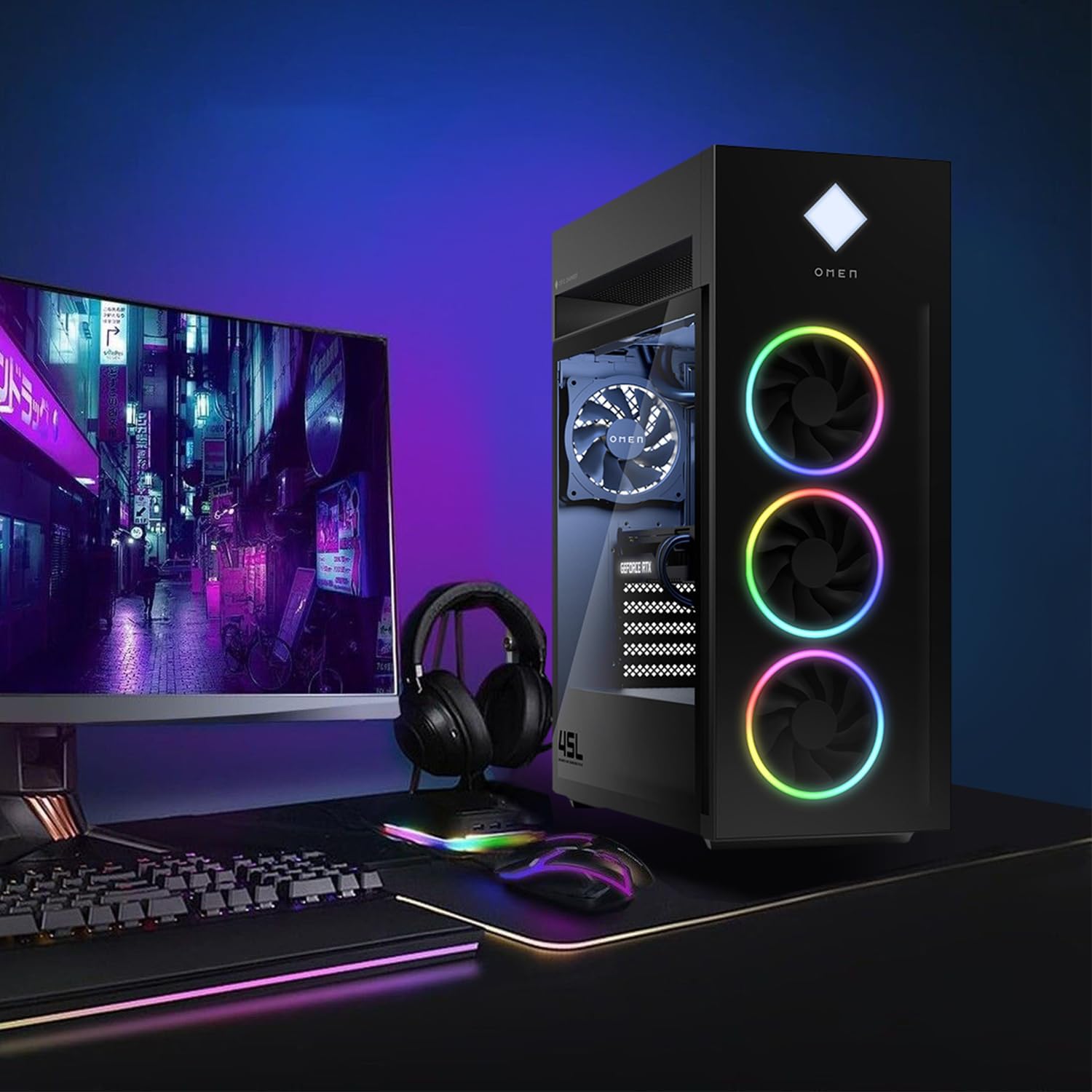 HP Omen 45L RTX 5080 Gaming Desktop, Intel Ultra 9 285K, NVIDIA RTX 5080, 64GB DDR5 RAM, 4TB SSD, RGB Light Studio, DP, RJ-45, Bundle with Thunderobot KG3089R Gaming Keyboard