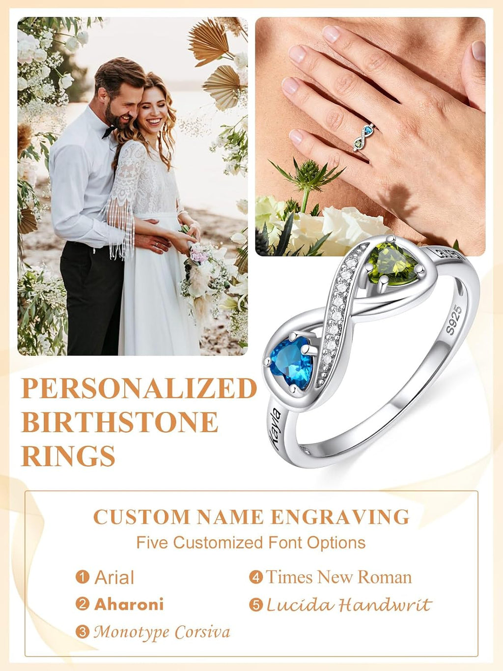 Custom4U Personalized Birthstone Rings for Women Promise Rings for Her | Sterling Silver Mothers Ring Customized Cubic Zirconia Wedding/Valentine's Day/Mother's Day Jewelry Gift for Mom Wife