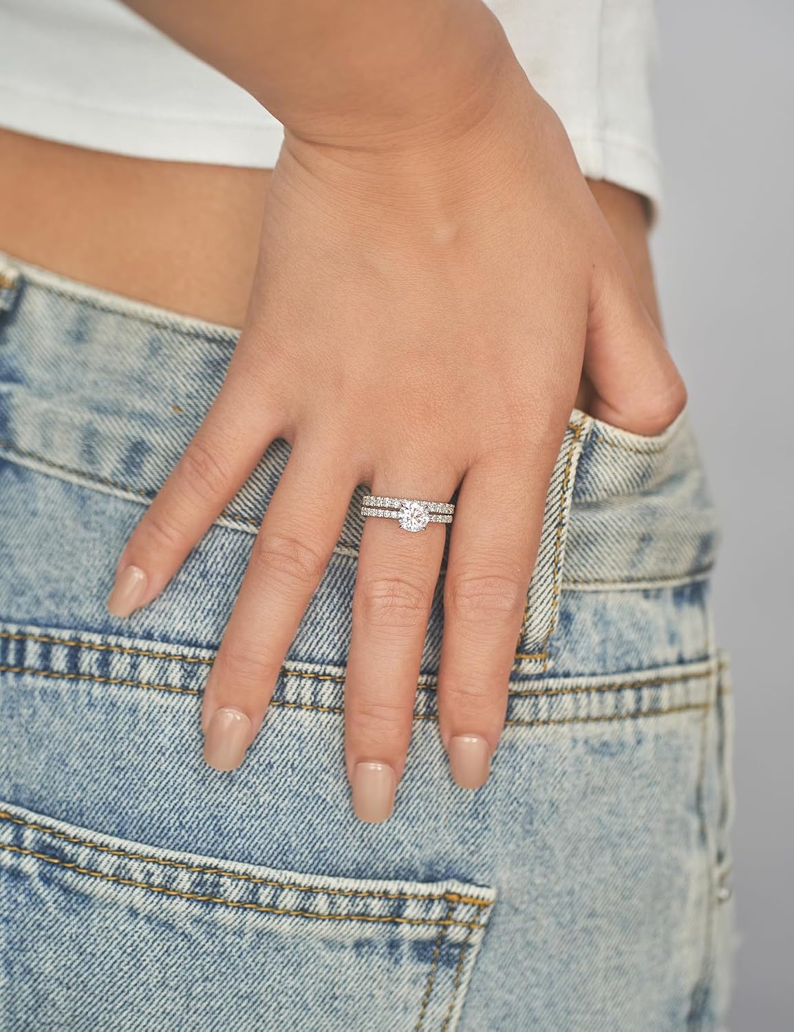 IMOLOVE Lab Grown Diamond Wedding Bands, 0.3-0.42 Carat, Eternity Rings in 18K White Gold & Sterling Silver Size 4-11