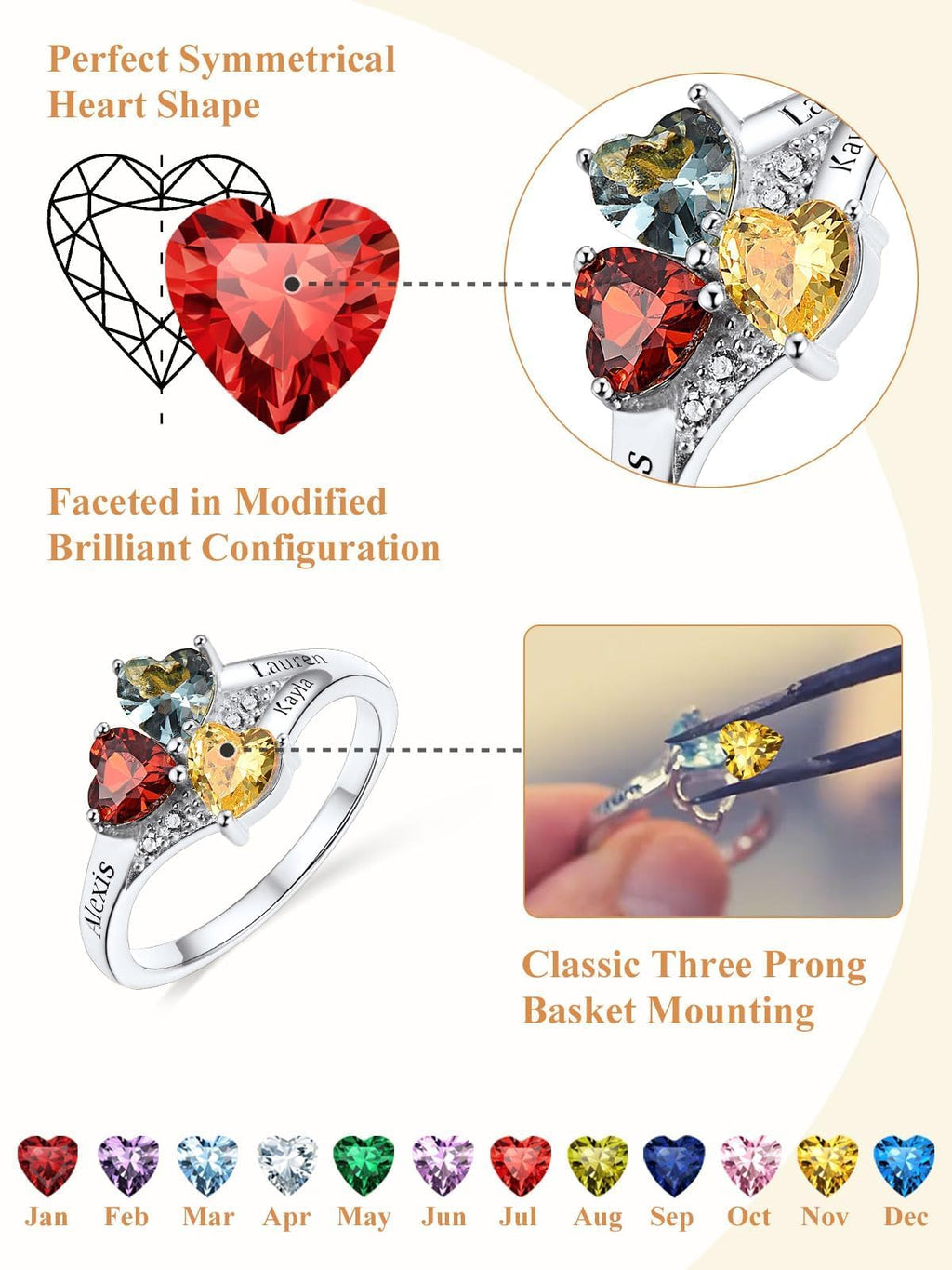Custom4U Personalized Birthstone Rings for Women Promise Rings for Her | Sterling Silver Mothers Ring Customized Cubic Zirconia Wedding/Valentine's Day/Mother's Day Jewelry Gift for Mom Wife