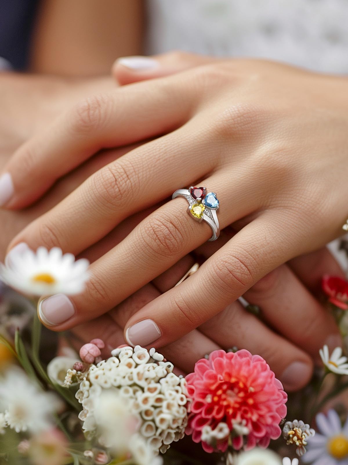 Custom4U Personalized Birthstone Rings for Women Promise Rings for Her | Sterling Silver Mothers Ring Customized Cubic Zirconia Wedding/Valentine's Day/Mother's Day Jewelry Gift for Mom Wife