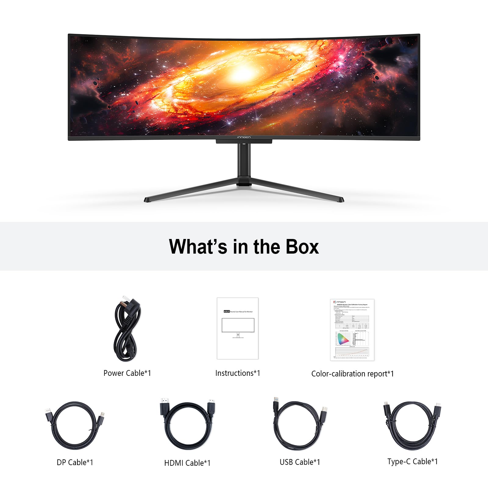 INNOCN 49" Curved Monitor Ultrawide Gaming 5K2K 120Hz 32:9 R1800-49C1R | 5120 x 1440P, 99% sRGB, HDR400, USB C, DisplayPort, HDMI, Built-in Speakers, Height/Tilt Adjustable