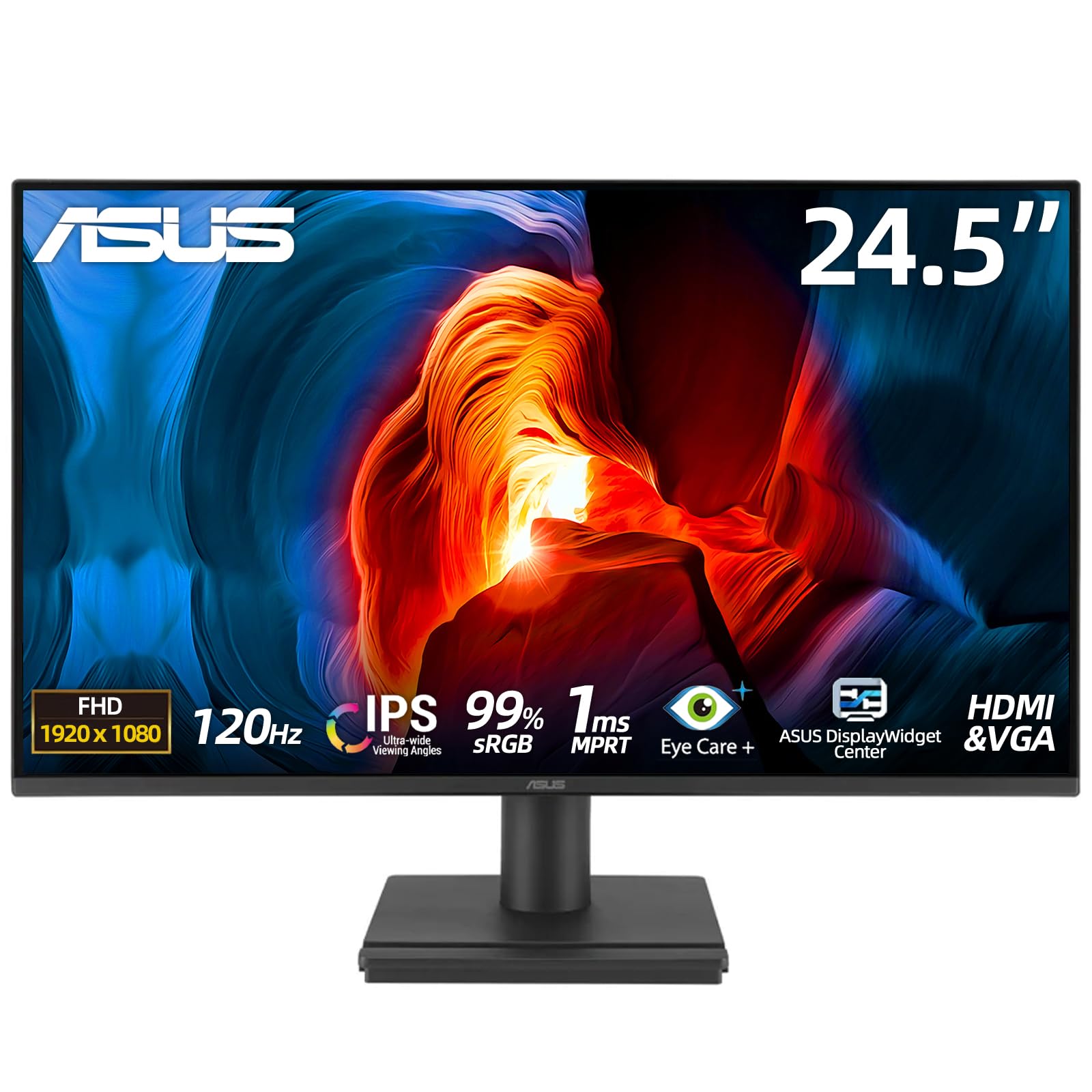 ASUS TUF 24" Gaming Monitor, FHD 1080p, Fast IPS, 240Hz, 0.3ms, AMD FreeSync Premium, G-SYNC Compatible, 99% sRGB, ELMB Sync, Eye Care, DisplayPort, HDMI, VESA Mount, Tilt Adjustment, Black
