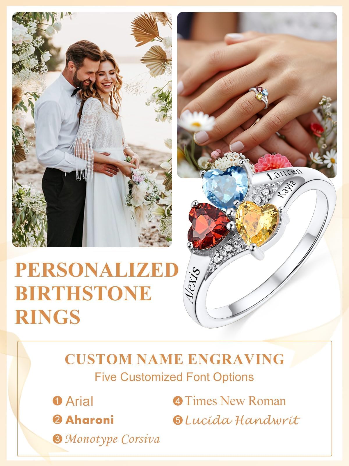 Custom4U Personalized Birthstone Rings for Women Promise Rings for Her | Sterling Silver Mothers Ring Customized Cubic Zirconia Wedding/Valentine's Day/Mother's Day Jewelry Gift for Mom Wife