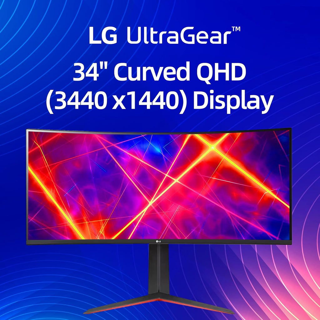 LG 34 Inch UltraWide Monitor, WQHD (3440x1440) Curved Display, 100Hz, sRGB 99%, HDR10, Dynamic Action Sync, Black Stabilizer, PBP, Dual Controller,Auto Input Switch, 1 x DisplayPort, 2 x HDMI, Black