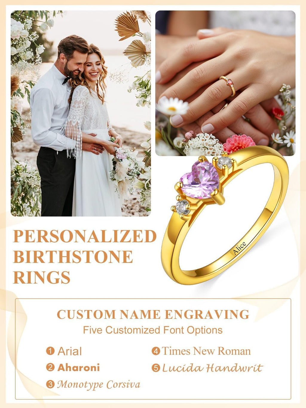 Custom4U Personalized Birthstone Rings for Women Promise Rings for Her | Sterling Silver Mothers Ring Customized Cubic Zirconia Wedding/Valentine's Day/Mother's Day Jewelry Gift for Mom Wife