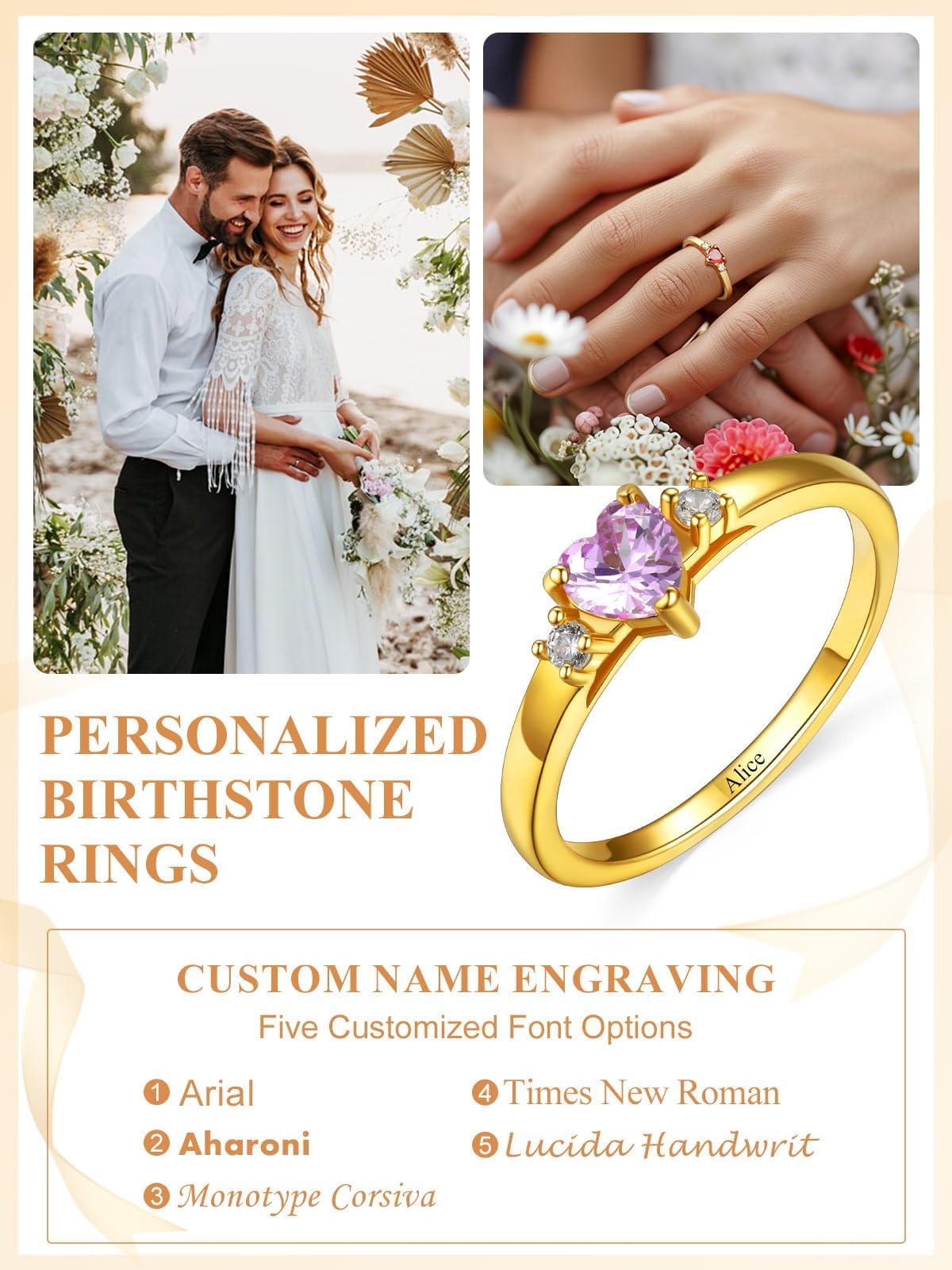Custom4U Personalized Birthstone Rings for Women Promise Rings for Her | Sterling Silver Mothers Ring Customized Cubic Zirconia Wedding/Valentine's Day/Mother's Day Jewelry Gift for Mom Wife