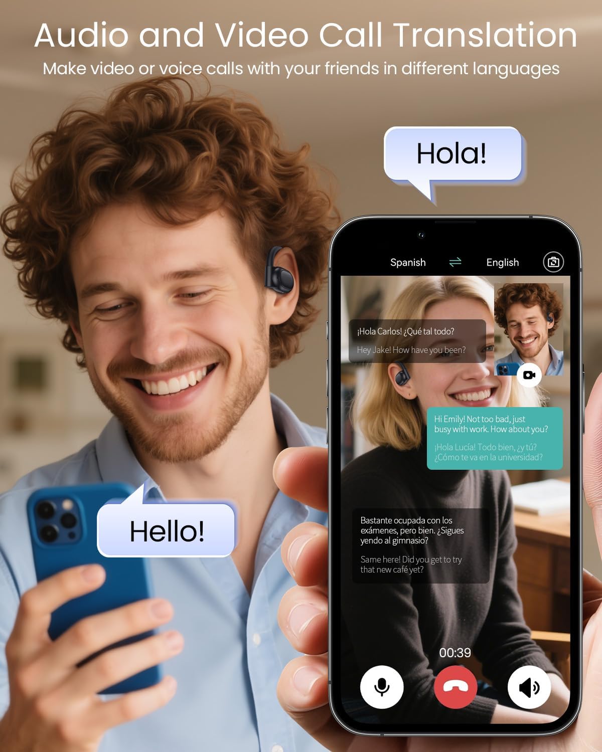 AI Translation Earbuds Real Time 164 Languages 80H Playtime Translator Ear Buds Audifonos Traductores Inglés Español Wireless Earphones Bluetooth AI Headphone for Travel Meeting Learning K08 Black