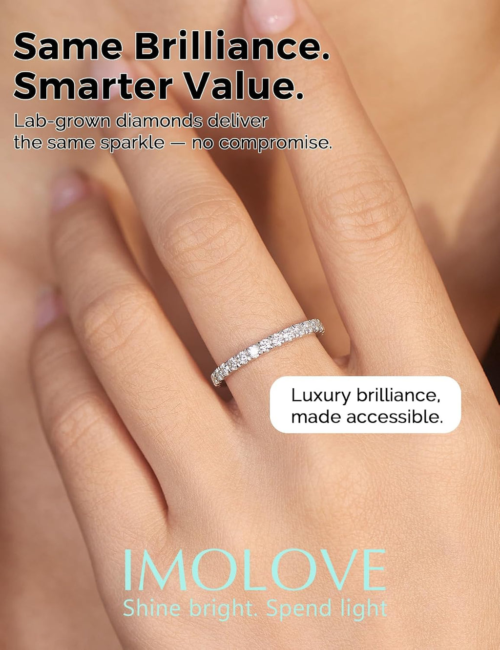 IMOLOVE Lab Grown Diamond Wedding Bands, 0.3-0.42 Carat, Eternity Rings in 18K White Gold & Sterling Silver Size 4-11