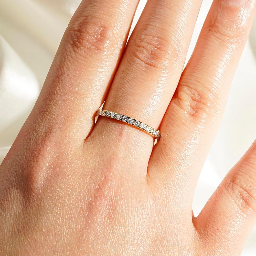 MSBLUE® 2.2MM Moissanite Wedding Eternity Ring | Rhodium Plated, Classic French Pave Band