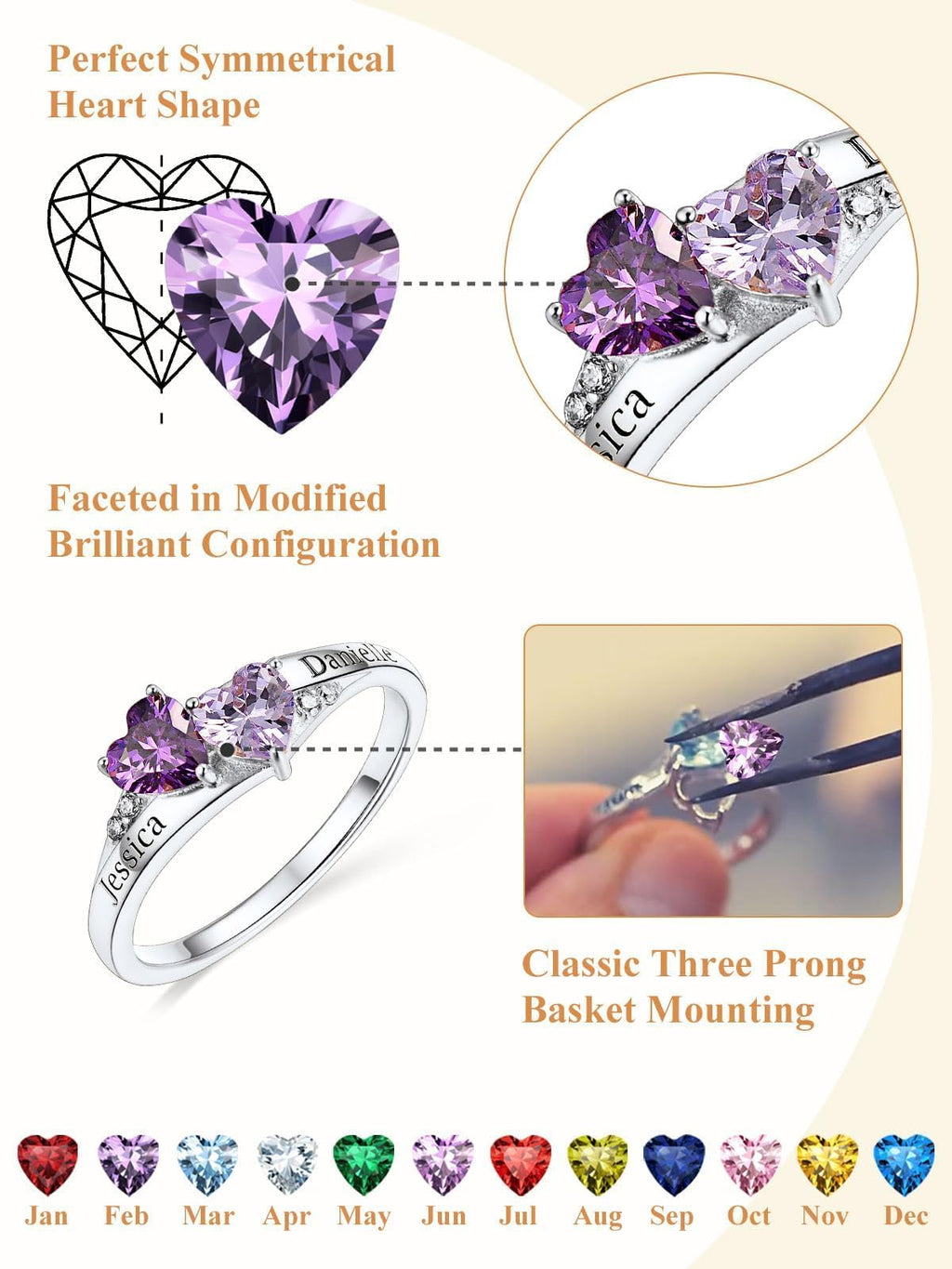Custom4U Personalized Birthstone Rings for Women Promise Rings for Her | Sterling Silver Mothers Ring Customized Cubic Zirconia Wedding/Valentine's Day/Mother's Day Jewelry Gift for Mom Wife