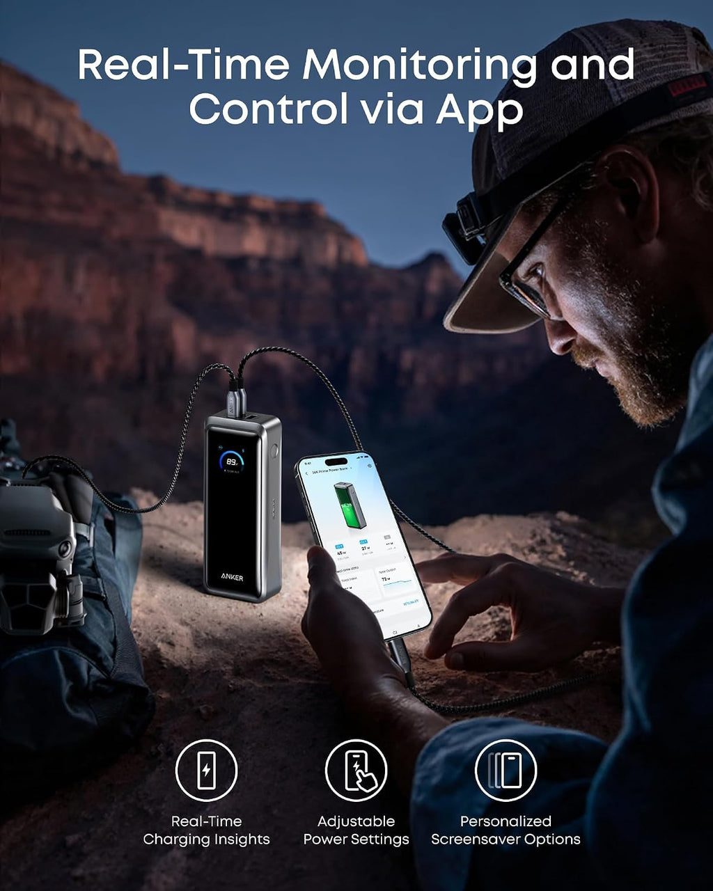 Anker Prime Power Bank, 26,250mAh 300W Fast Charging | 3-Port Portable Charger, Two-Way Charging, TSA-Approved, App Control, for MacBook, iPhone 17 / 16 Series (Base Not Included)
