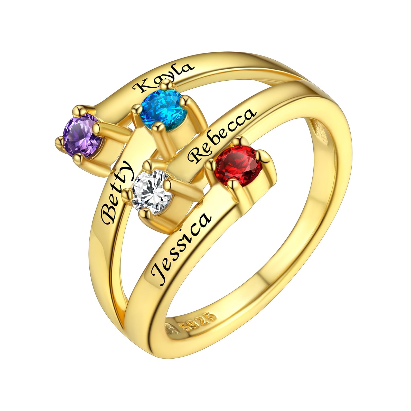 Custom4U Personalized Birthstone Rings for Women Promise Rings for Her | Sterling Silver Mothers Ring Customized Cubic Zirconia Wedding/Valentine's Day/Mother's Day Jewelry Gift for Mom Wife