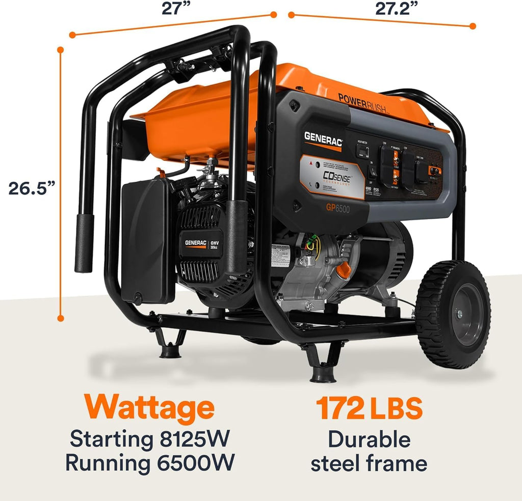 Generac 12,500 Starting Watt Tri-Fuel Portable Generator, Electric Start | Gas, Propane, Or Natural Gas Fuel Options, COsense CO Detection, 9.5 Hour Runtime, Emergency Home Backup, 49 State Compliant
