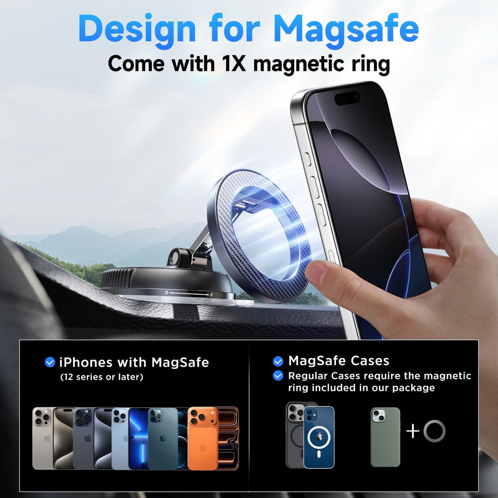 ANDERY Car Phone Holder for Magsafe [78+LBS Max Suction & 2400gf Magnetic] | 360° Adjustable Car Phone Mount, Phone Holders for Your Car for iPhone 17 Pro Max 16 15 14 13 12 Plus Air, Carbon Fiber
