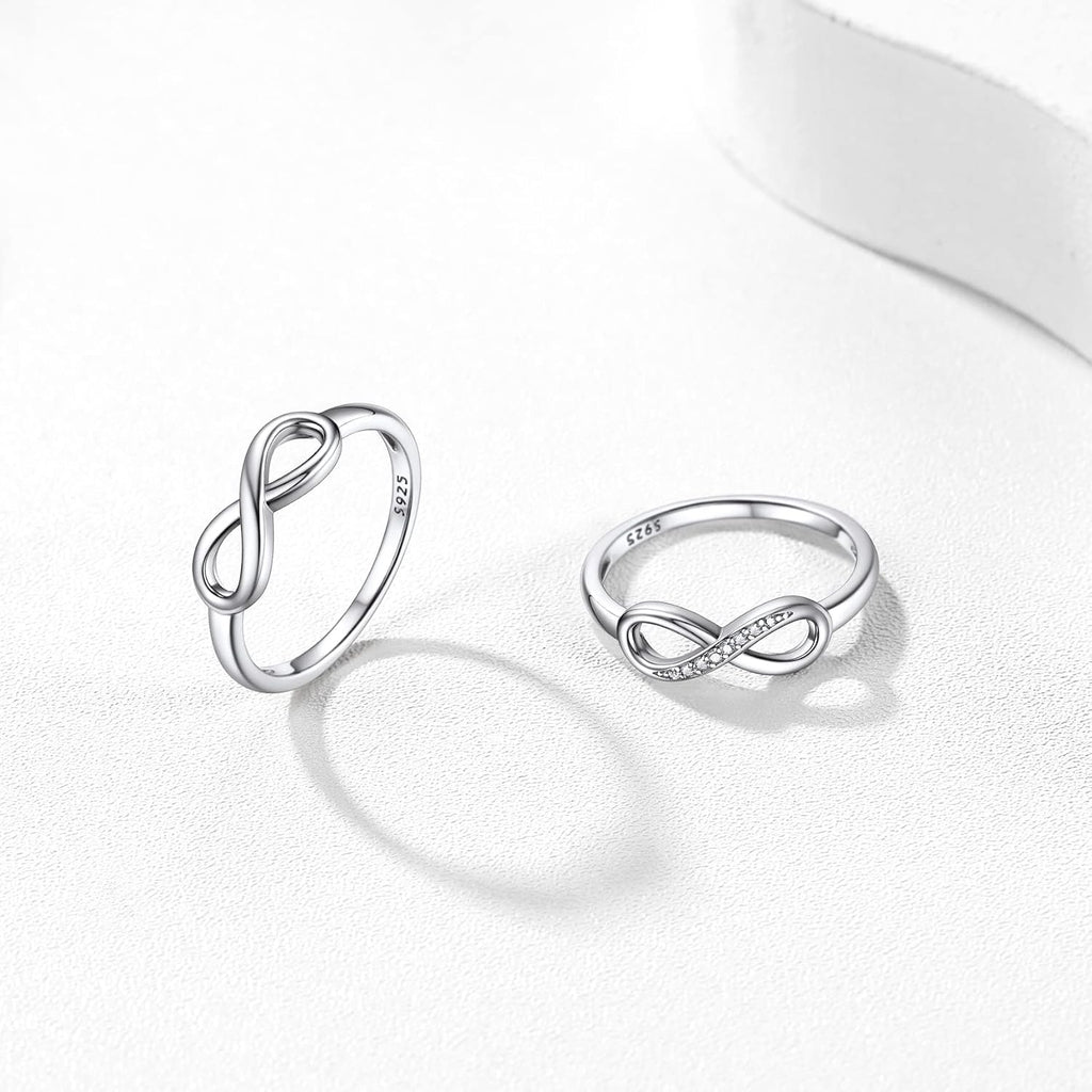 Bestyle Simple S925 Sterling Silver Infinity Rings Cubic Zirconia Rings, Nice Cute BFF Friendship Rings, Dainty Eternity Promise Wedding Bands Perfect Every Day Ring, Size 4-12, Words Engavable
