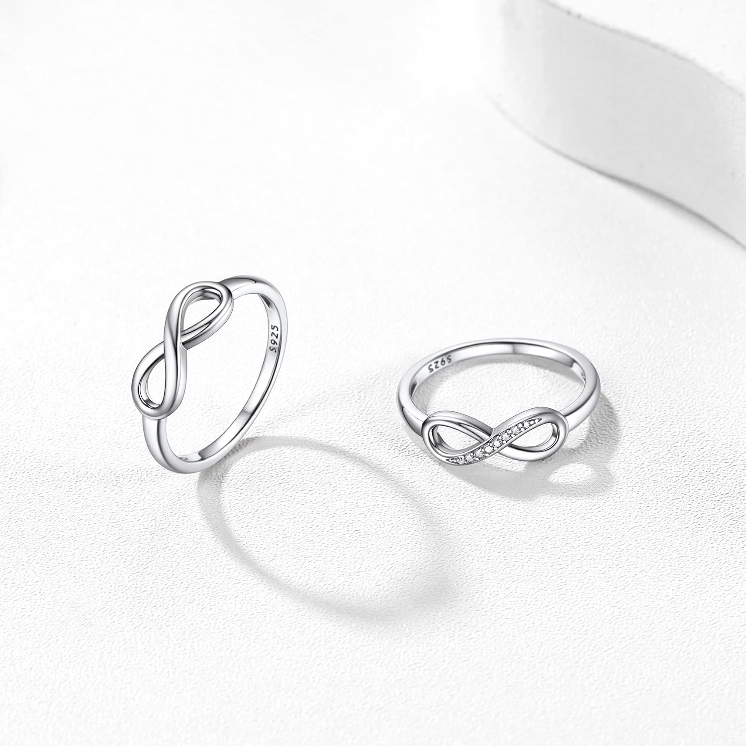 Bestyle Simple S925 Sterling Silver Infinity Rings Cubic Zirconia Rings, Nice Cute BFF Friendship Rings, Dainty Eternity Promise Wedding Bands Perfect Every Day Ring, Size 4-12, Words Engavable