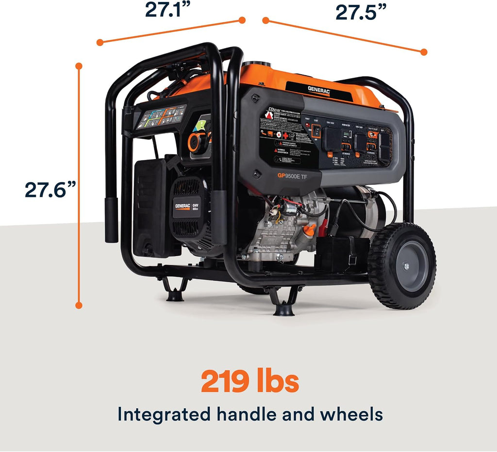 Generac 12,500 Starting Watt Tri-Fuel Portable Generator, Electric Start | Gas, Propane, Or Natural Gas Fuel Options, COsense CO Detection, 9.5 Hour Runtime, Emergency Home Backup, 49 State Compliant