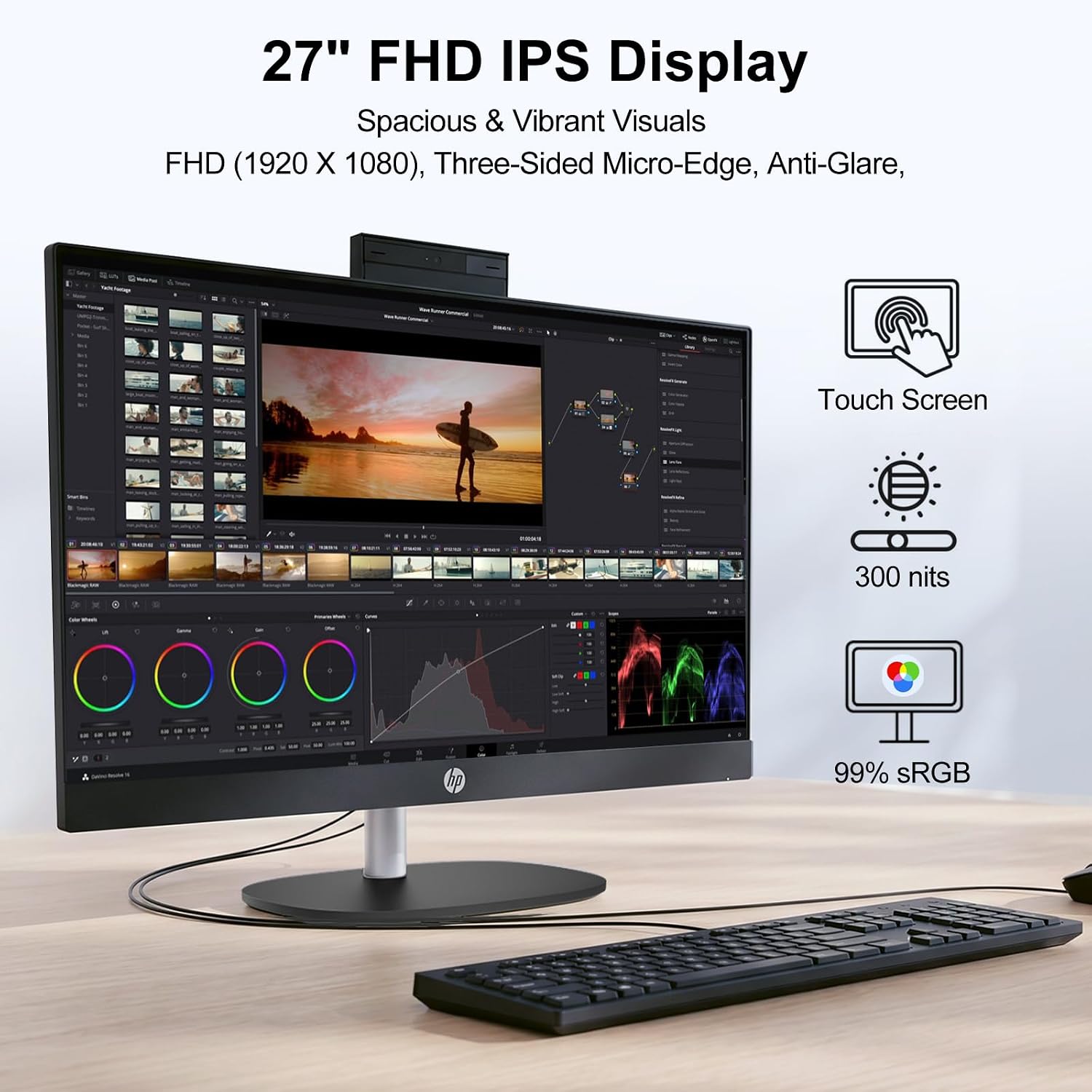 HP 27" FHD Touchscreen All-in-One Desktop, Intel Core Ultra 5 225U(12-core), 32GB DDR5 RAM, 2TB SSD, Windows 11 Home, Next-Gen AI PC Computer with Wired Keyboard & Mouse, Black, w/ 64GB Flash Drive