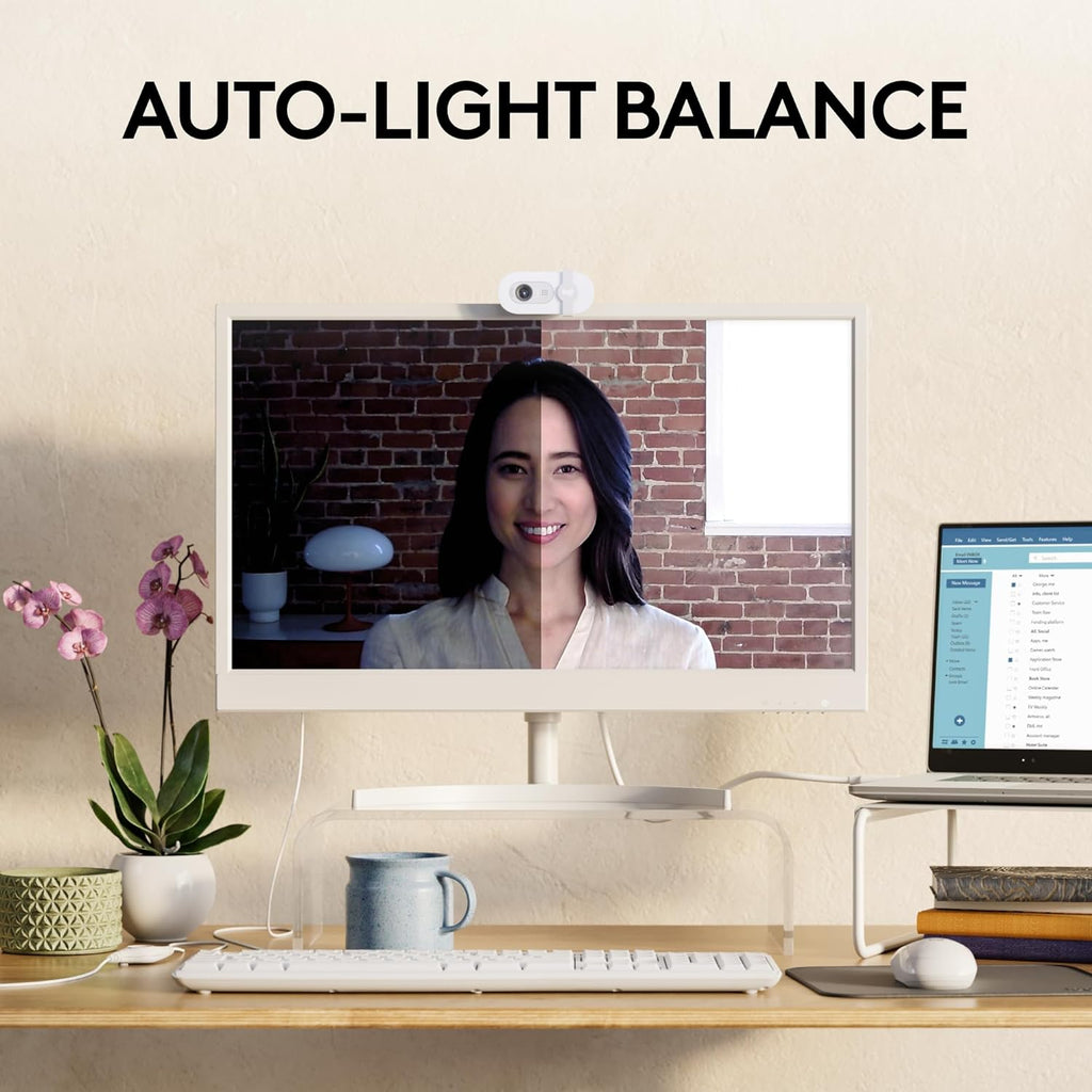 Logitech Brio 100 Full HD 1080p Webcam for Streaming and Meetings - White | 1080p with auto-light correction, built-in mic, privacy shutter, USB-A, compatible with Teams, Google Meet, Zoom and more