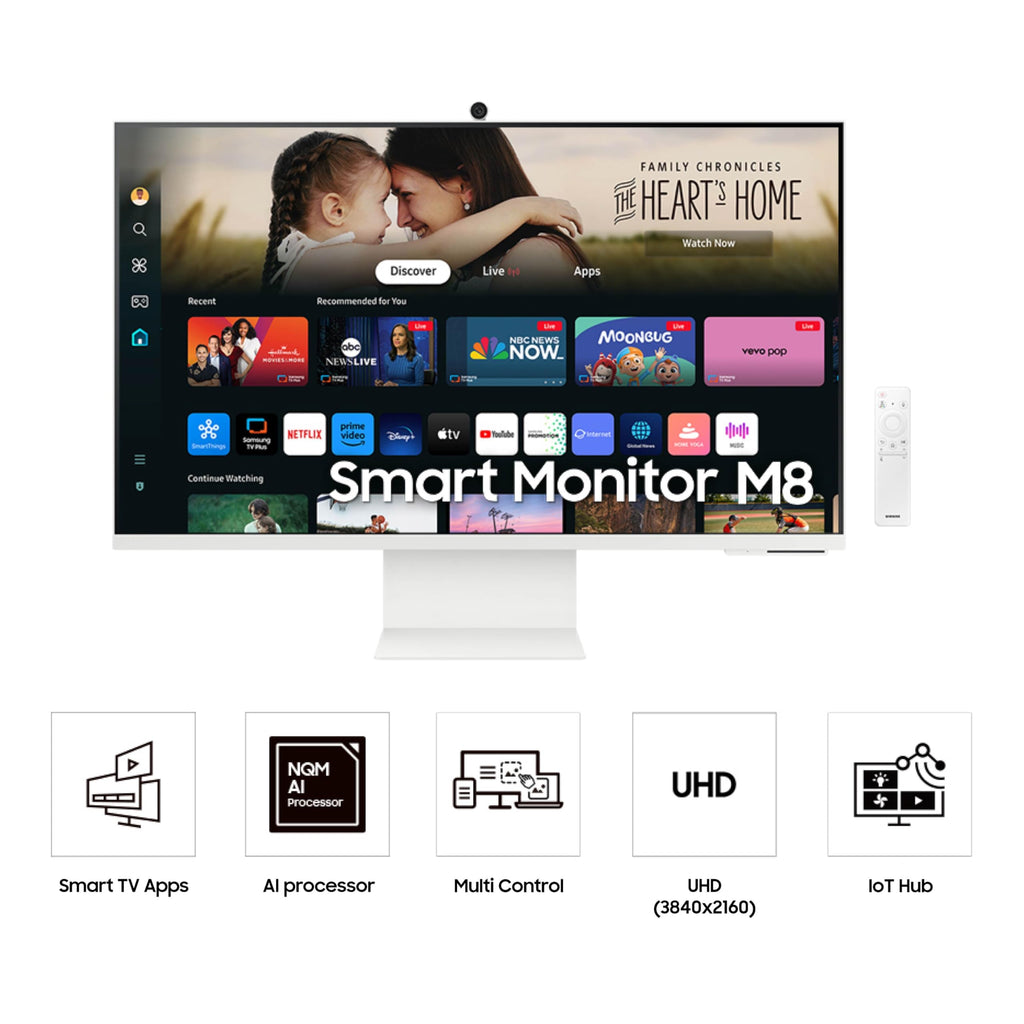 Samsung 32” M8 (M80F) Series 4K UHD Smart Monitor | Samsung Vision AI, Smart TV Apps, Gaming Hub, USB-C, HDMI and USB-A, White (LS32FM803UNXZA)