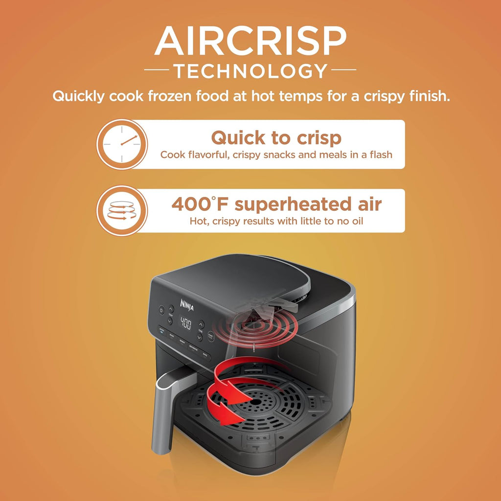 Ninja Air Fryer Pro, 5 Qt, 5-in-1, Grey, AF142 | Air fry, bake, roast, reheat, dehydrate, 1750W, 400F max, Fits 4 lbs fries, Dishwasher-safe