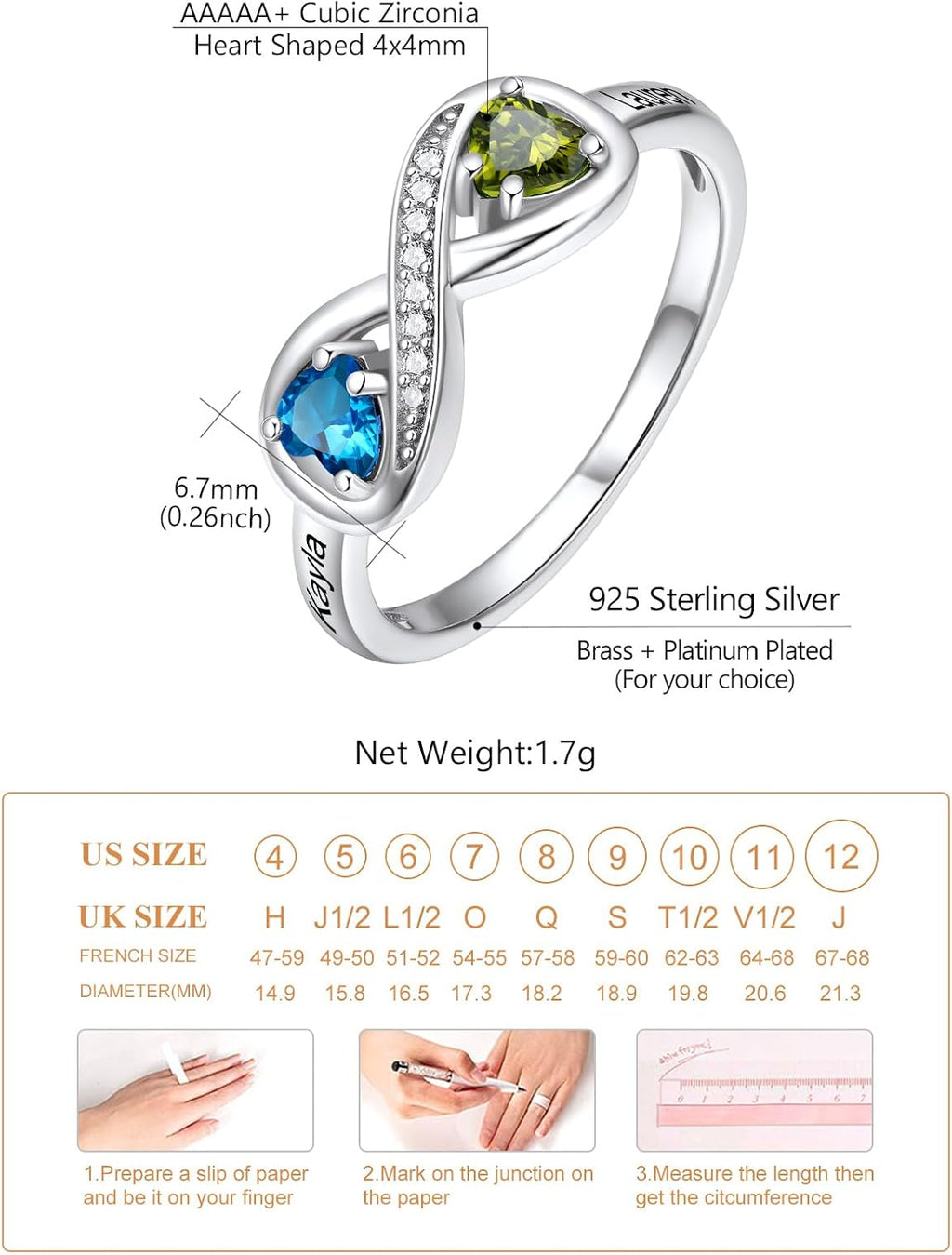 Custom4U Personalized Birthstone Rings for Women Promise Rings for Her | Sterling Silver Mothers Ring Customized Cubic Zirconia Wedding/Valentine's Day/Mother's Day Jewelry Gift for Mom Wife