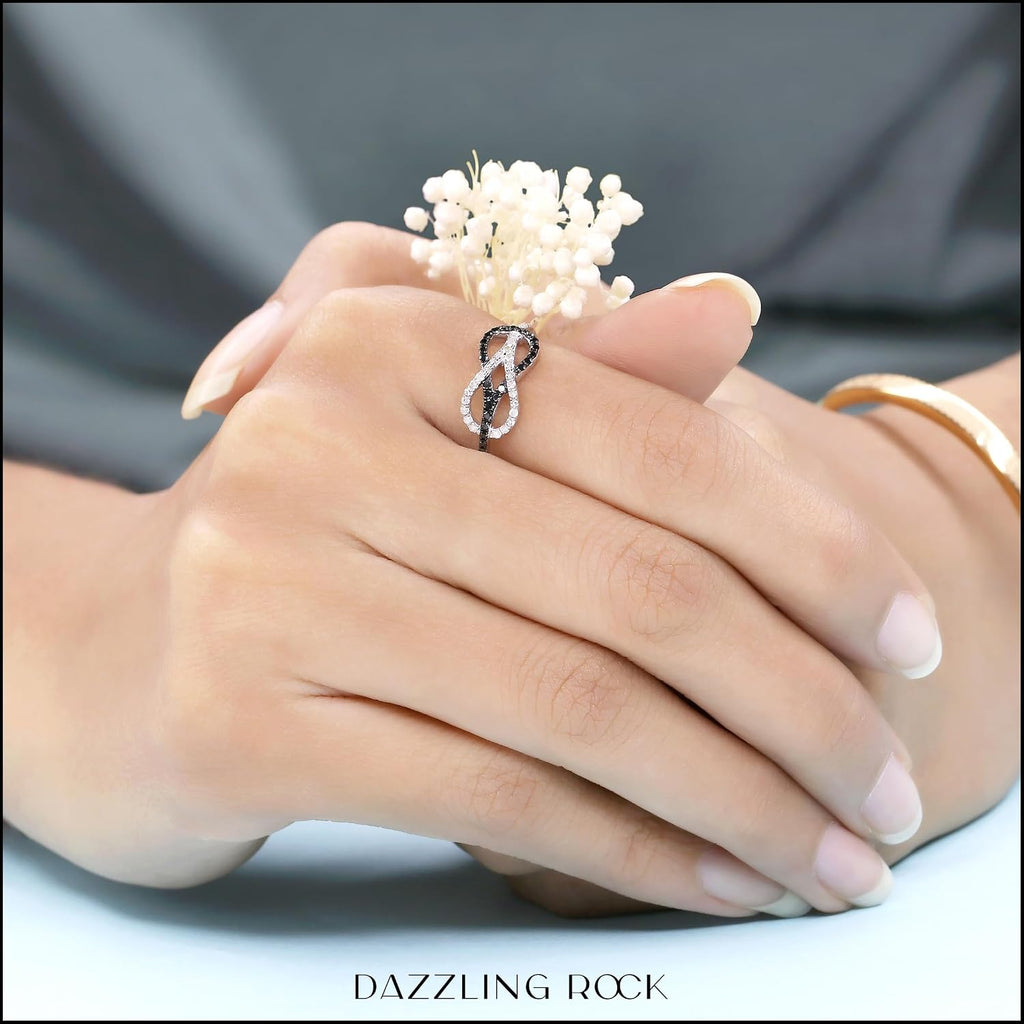 Dazzlingrock Round Black & White Natural Diamond Infinity Right Hand Ring | 0.35 Ctw | Women | 925 Sterling Silver