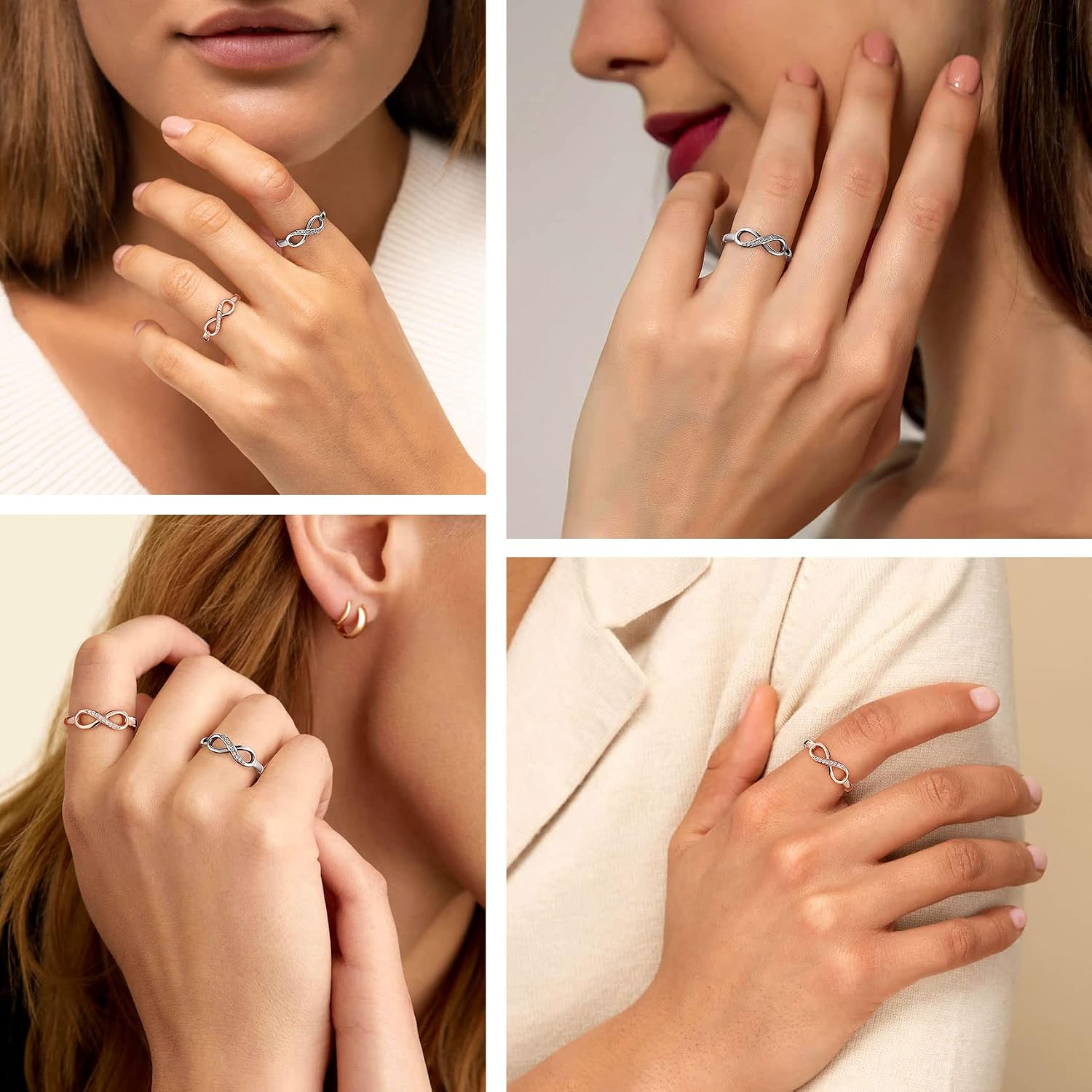 Bestyle Simple S925 Sterling Silver Infinity Rings Cubic Zirconia Rings, Nice Cute BFF Friendship Rings, Dainty Eternity Promise Wedding Bands Perfect Every Day Ring, Size 4-12, Words Engavable