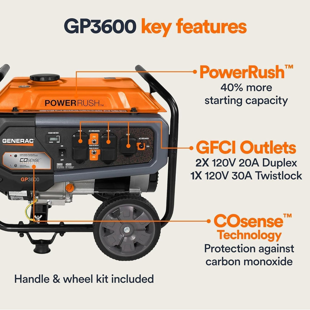 Generac 12,500 Starting Watt Tri-Fuel Portable Generator, Electric Start | Gas, Propane, Or Natural Gas Fuel Options, COsense CO Detection, 9.5 Hour Runtime, Emergency Home Backup, 49 State Compliant