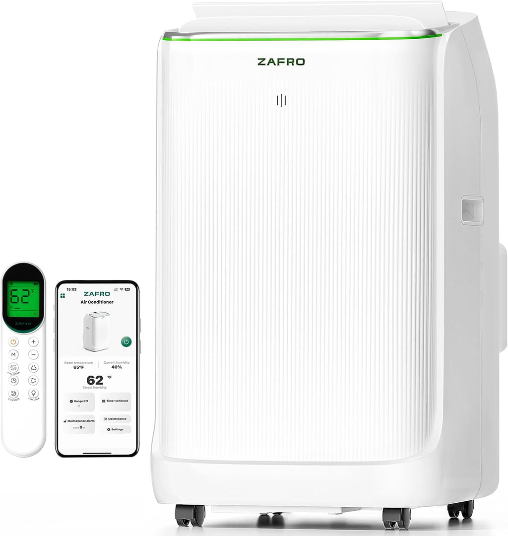 ZAFRO Smart Inverter Portable Air Conditioners, 16000 BTU (12000 BTU SACC) | Dual Hose Portable AC Unit with Energy Saving/Ultra Quiet(42dB)/Drainage-free Cooling/APP/Remote for Multi-Scenario Use