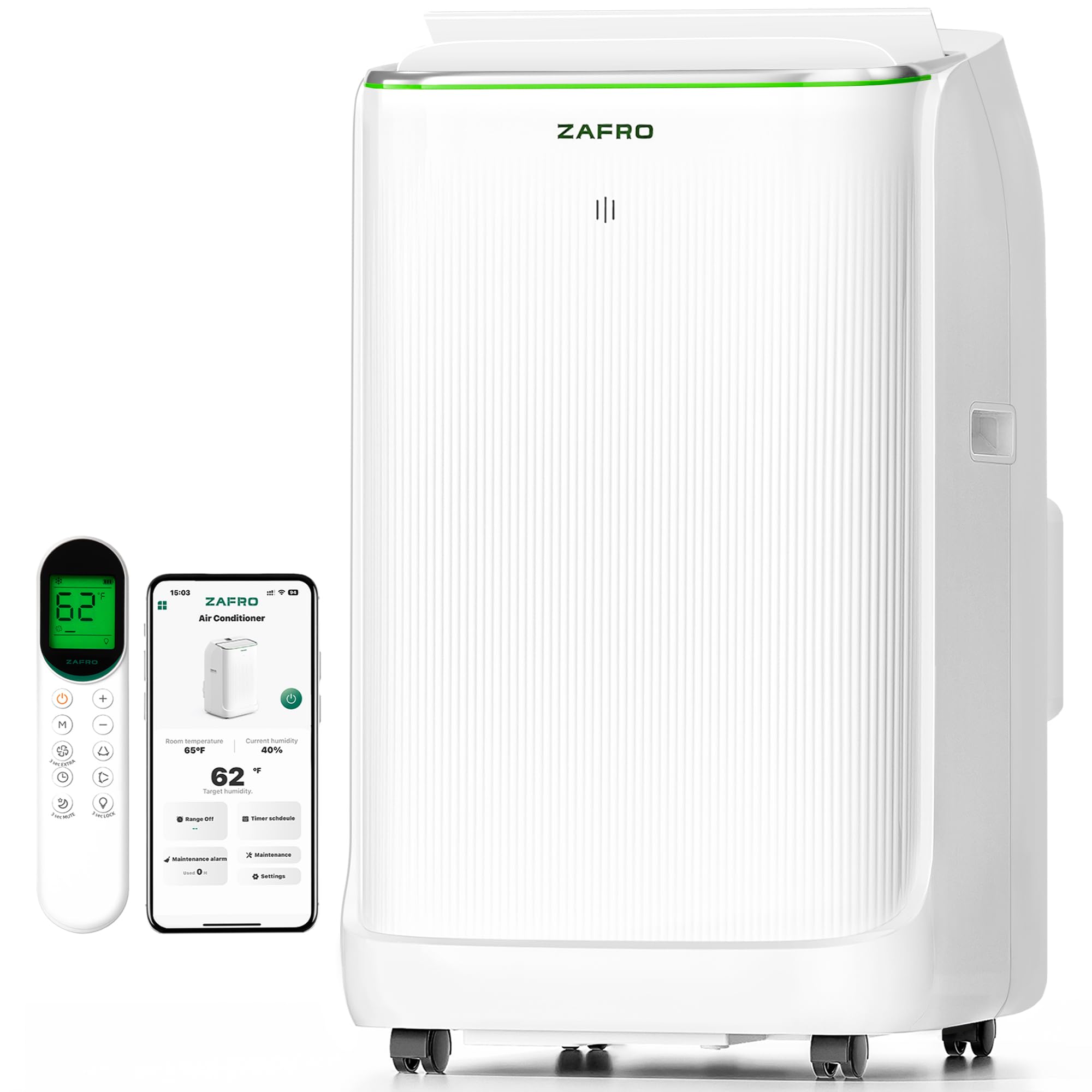 ZAFRO Smart Inverter Portable Air Conditioners, 16000 BTU (12000 BTU SACC) | Dual Hose Portable AC Unit with Energy Saving/Ultra Quiet(42dB)/Drainage-free Cooling/APP/Remote for Multi-Scenario Use
