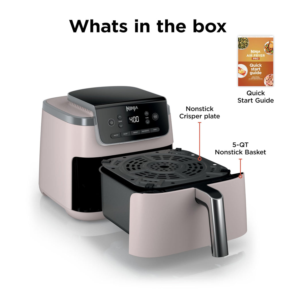 Ninja Air Fryer Pro, 5 Qt, 5-in-1, Grey, AF142 | Air fry, bake, roast, reheat, dehydrate, 1750W, 400F max, Fits 4 lbs fries, Dishwasher-safe