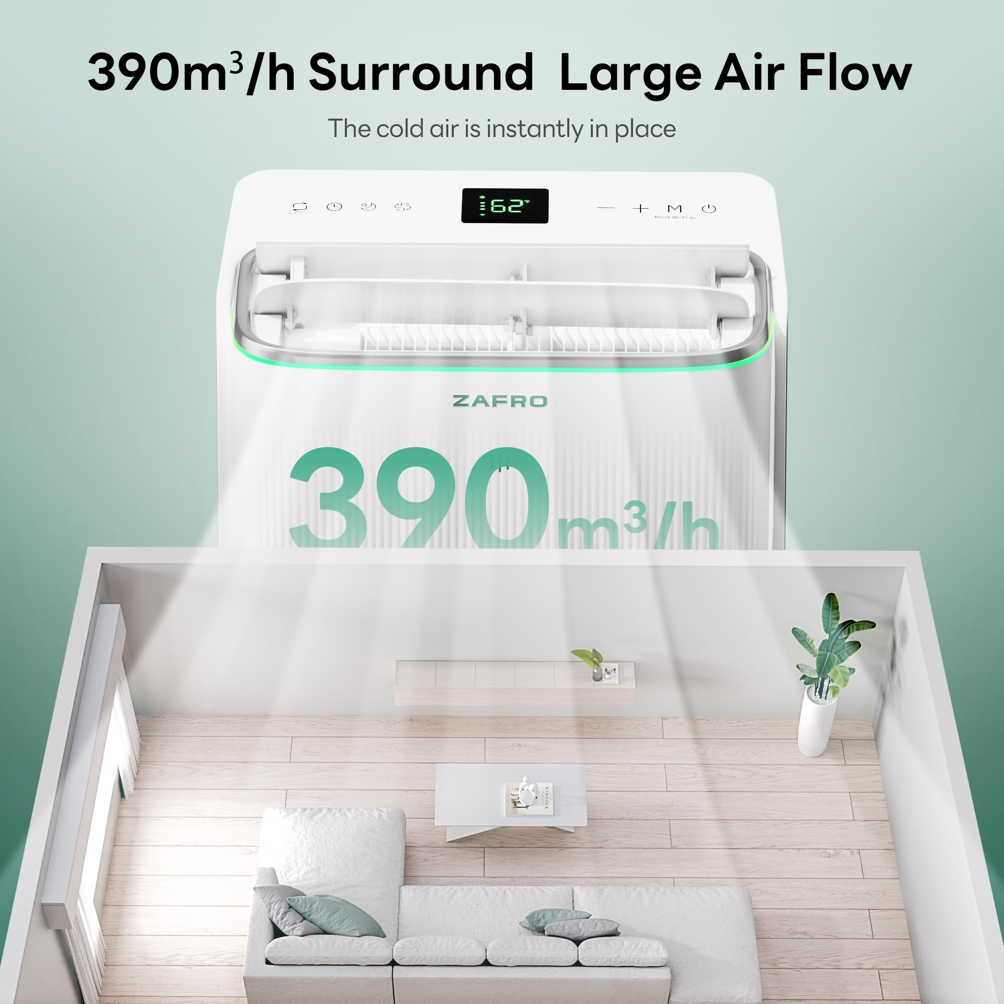 ZAFRO Smart Inverter Portable Air Conditioners, 16000 BTU (12000 BTU SACC) | Dual Hose Portable AC Unit with Energy Saving/Ultra Quiet(42dB)/Drainage-free Cooling/APP/Remote for Multi-Scenario Use