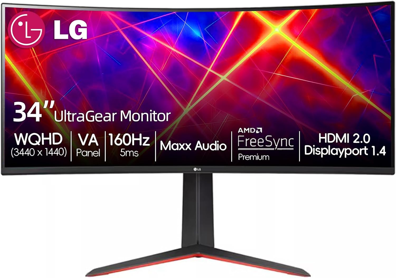 LG 34 Inch UltraWide Monitor, WQHD (3440x1440) Curved Display, 100Hz, sRGB 99%, HDR10, Dynamic Action Sync, Black Stabilizer, PBP, Dual Controller,Auto Input Switch, 1 x DisplayPort, 2 x HDMI, Black