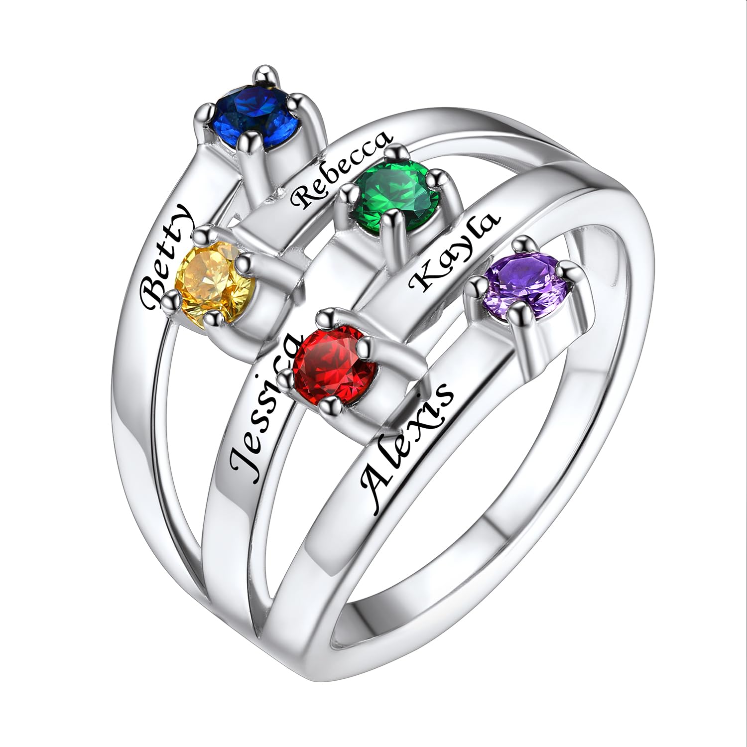 Custom4U Personalized Birthstone Rings for Women Promise Rings for Her | Sterling Silver Mothers Ring Customized Cubic Zirconia Wedding/Valentine's Day/Mother's Day Jewelry Gift for Mom Wife