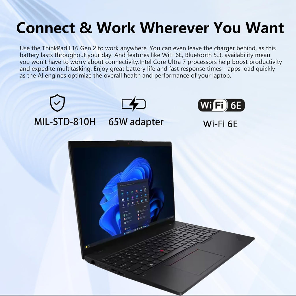 Lenovo ThinkPad L16 Gen 2 Business AI Laptop, 16" FHD+, Intel Core Ultra 7 255U, Customized 16GB-64GB DDR5, 512GB-4TB SSD, HDMI, Fingerprint, Backlit, Wi-Fi 6E, Long Battery Life, Windows 11 Pro